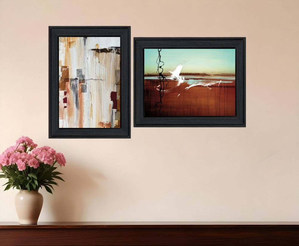 HomeRoots Set of Two Abstract Flight Framed Prints - Modern Wall Art for Contemporary Home Décor, 15x19" 406052