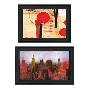 Homeroots Set Of Two Nyc Harmony 2 Black Framed Print Wall Art  Paper,Wood 406054