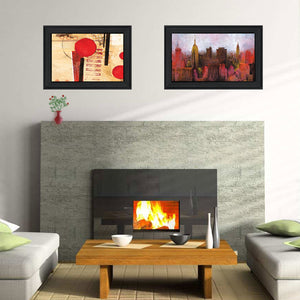Homeroots Set Of Two Nyc Harmony 2 Black Framed Print Wall Art  Paper,Wood 406054