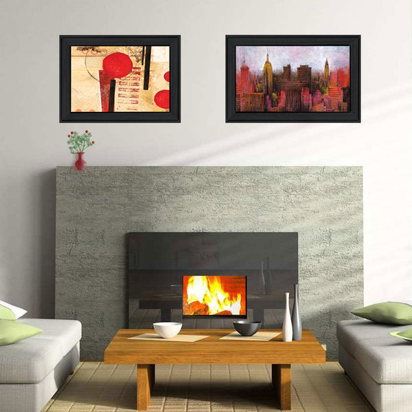 Homeroots Set Of Two Nyc Harmony 2 Black Framed Print Wall Art  Paper,Wood 406054