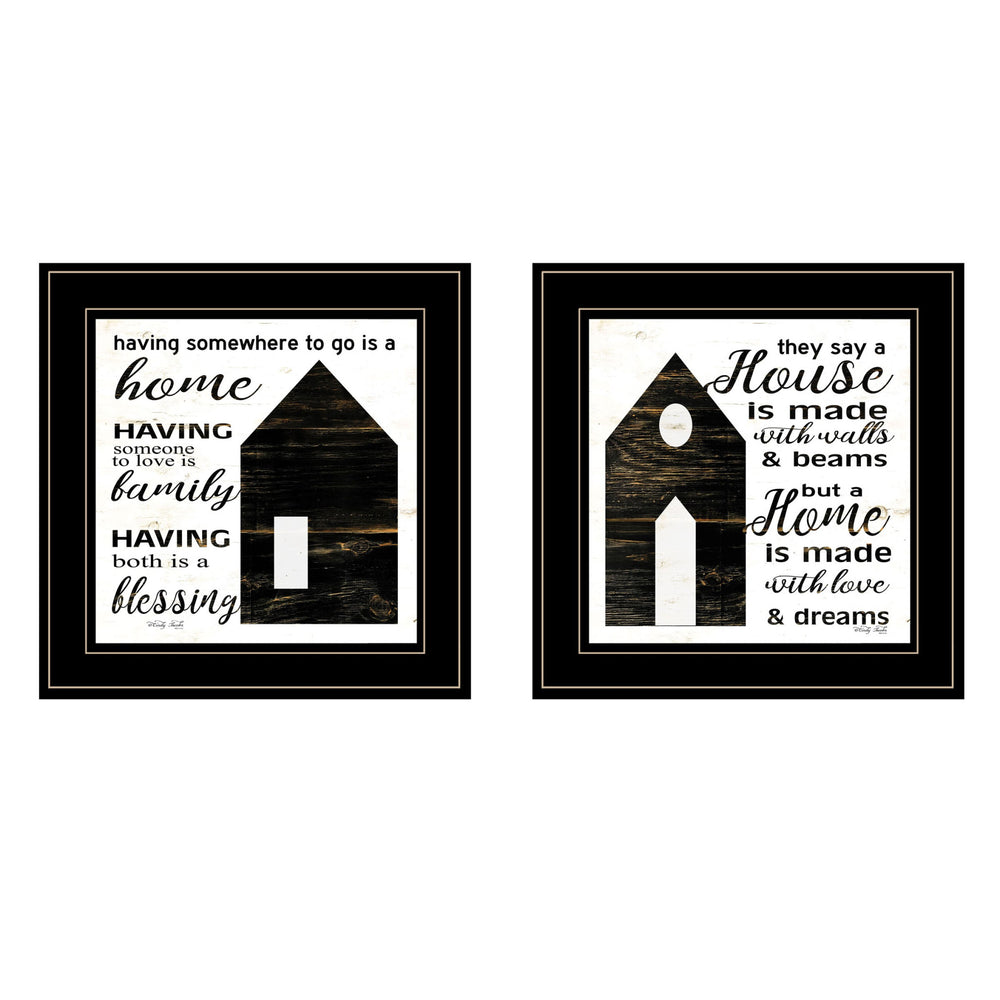 Homeroots Set Of Two House Or Blessing Black Framed Print Wall Art  Paper,Wood 406056