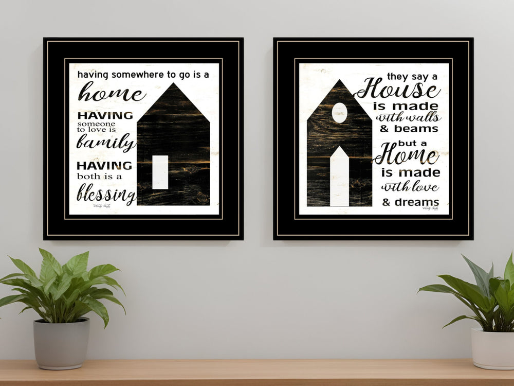 Homeroots Set Of Two House Or Blessing Black Framed Print Wall Art  Paper,Wood 406056