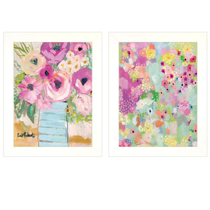 Homeroots Set Of Two Floral Designs White Framed Print Wall Art  Paper,Wood 406063