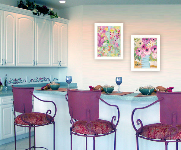 Homeroots Set Of Two Floral Designs White Framed Print Wall Art  Paper,Wood 406063