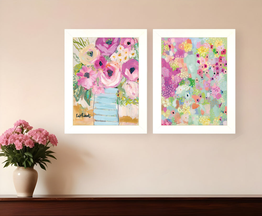 Homeroots Set Of Two Floral Designs White Framed Print Wall Art  Paper,Wood 406063