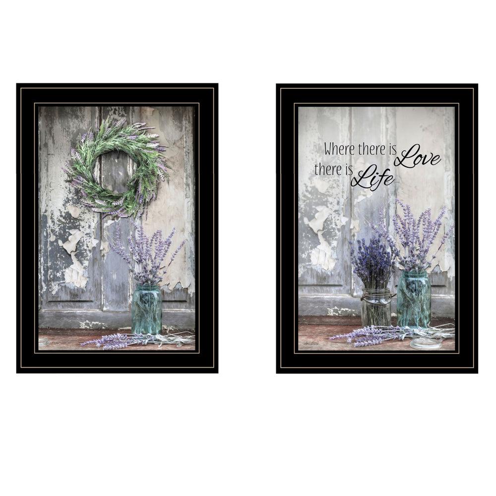 Homeroots Set Of Two Where There Is Love 2 Black Framed Print Wall Art Black And Gold Paper,Wood 406067