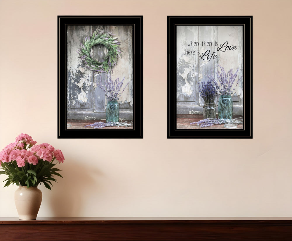 Homeroots Set Of Two Where There Is Love 2 Black Framed Print Wall Art Black And Gold Paper,Wood 406067