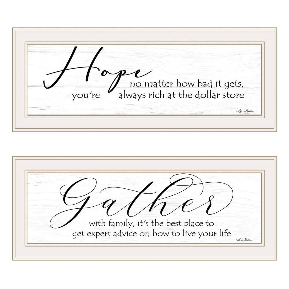 Homeroots Set Of Two Gather Together 1 White Framed Print Wall Art White Paper,Wood 406068