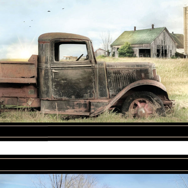 Homeroots Set Of Two Vintage Farm Trucks 2 Black Framed Print Wall Art  Paper,Wood 406075