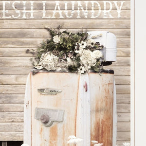 HomeRoots Set of Two Stylish Framed Prints for Laundry Room and Bathroom Décor – Modern Wall Art Accent White 406076
