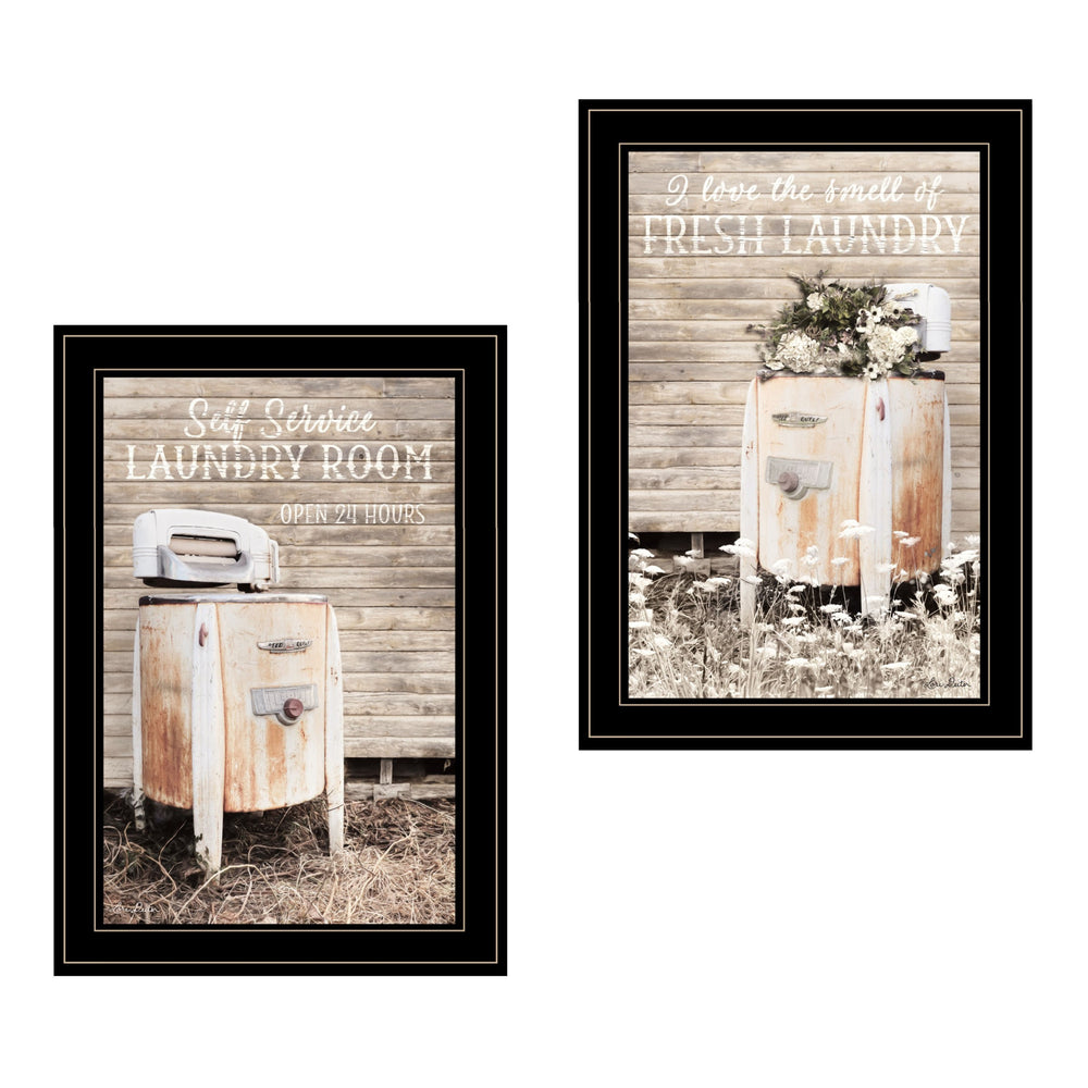 Homeroots Set Of Two Laundry Room 2 Black Framed Print Bathroom Wall Art  Paper,Wood 406077