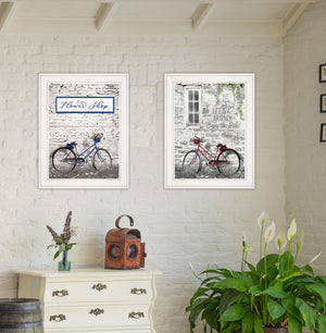 Homeroots Set Of Two Romantic Bicycles 1 White Framed Print Wall Art  Paper,Wood 406078
