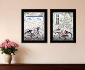 Homeroots Set Of Two Romantic Bicycles 2 Black Framed Print Wall Art Black And Gold Paper,Wood 406079