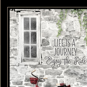 Homeroots Set Of Two Romantic Bicycles 2 Black Framed Print Wall Art Black And Gold Paper,Wood 406079