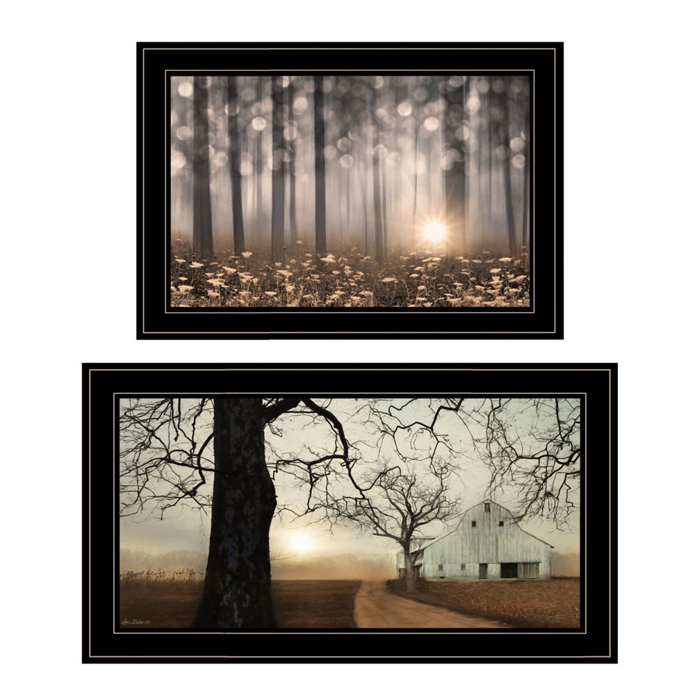 HomeRoots Set of Two Enchanted Sunrise Black Framed Prints - Vibrant Modern Wall Art for Any Room Décor 406081