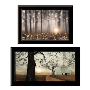 HomeRoots Set of Two Enchanted Sunrise Black Framed Prints - Vibrant Modern Wall Art for Any Room Décor 406081