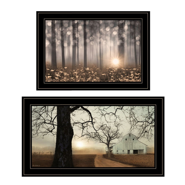 HomeRoots Set of Two Enchanted Sunrise Black Framed Prints - Vibrant Modern Wall Art for Any Room Décor 406081