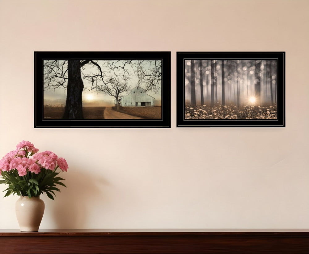 HomeRoots Set of Two Enchanted Sunrise Black Framed Prints - Vibrant Modern Wall Art for Any Room Décor 406081