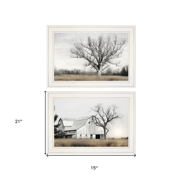 HomeRoots Set of Two Ohio Fields I Framed Print Wall Art - Contemporary Home Décor for Stylish Spaces White 406082