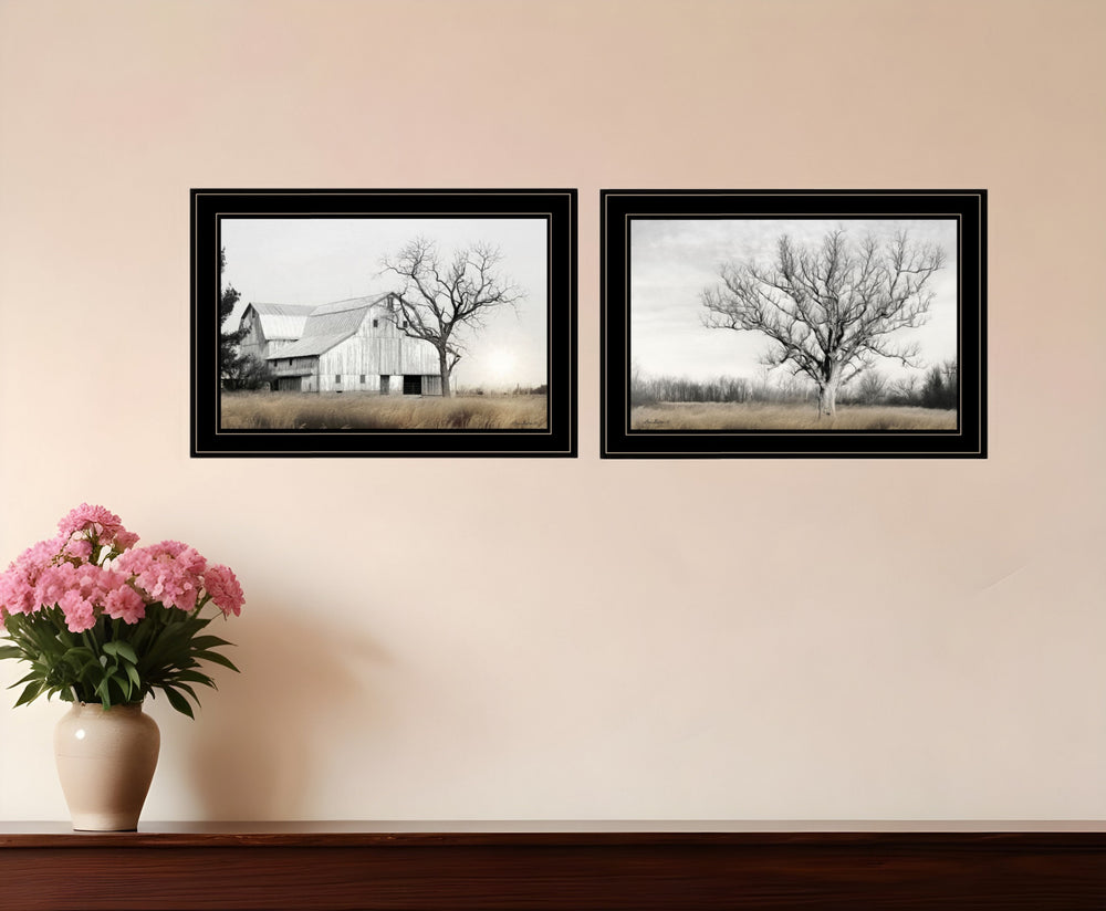 Homeroots Set Of Two Ohio Fields I 2 Black Framed Print Wall Art  Paper,Wood 406083