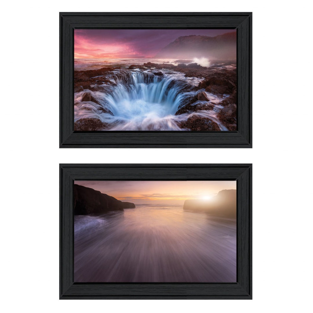 HomeRoots Set Of Two Future Genesis 2 Black Framed Prints - Modern Abstract Wall Art for Stylish Decor Charcoal 406086