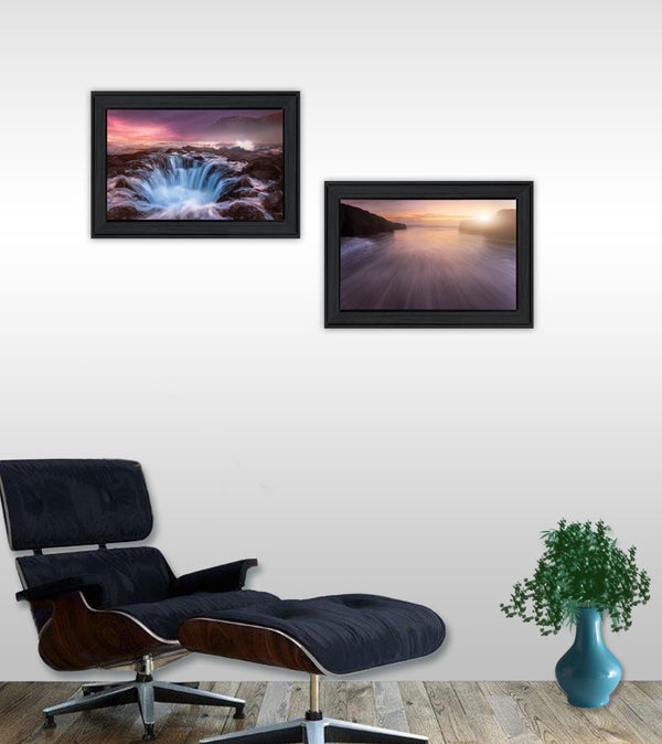 HomeRoots Set Of Two Future Genesis 2 Black Framed Prints - Modern Abstract Wall Art for Stylish Decor Charcoal 406086