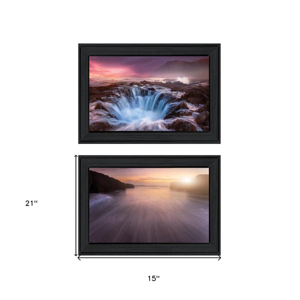 HomeRoots Set Of Two Future Genesis 2 Black Framed Prints - Modern Abstract Wall Art for Stylish Decor Charcoal 406086