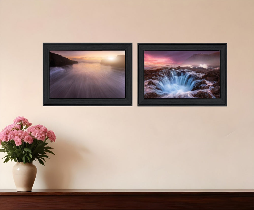 HomeRoots Set Of Two Future Genesis 2 Black Framed Prints - Modern Abstract Wall Art for Stylish Decor Charcoal 406086