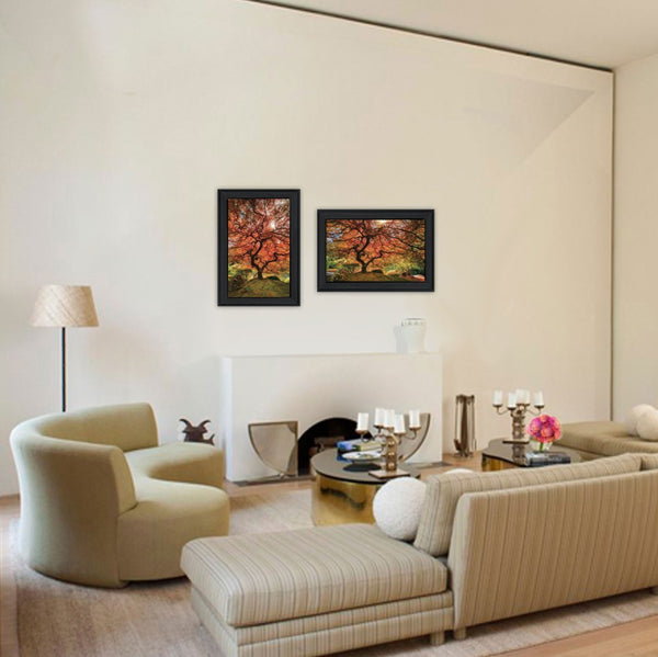HomeRoots Set of Two Contemporary Fall-Inspired Black Framed Print Wall Art for Elegant Home Décor Charcoal 406090