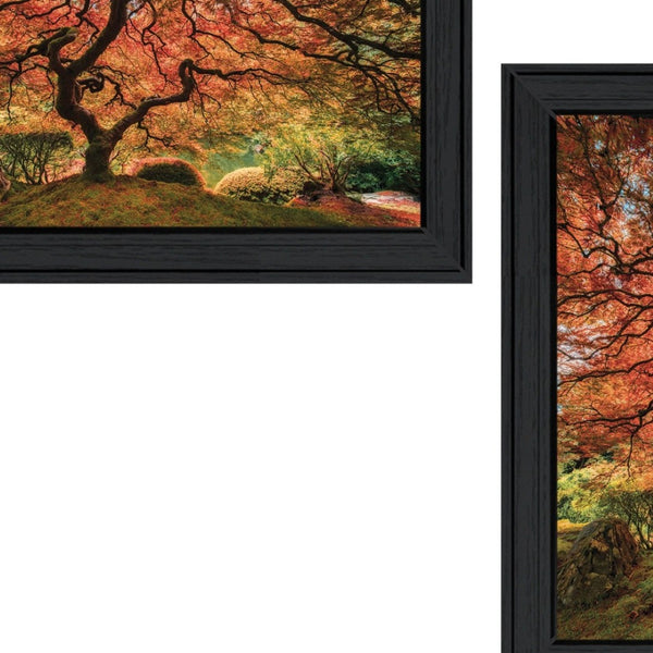 HomeRoots Set of Two Contemporary Fall-Inspired Black Framed Print Wall Art for Elegant Home Décor Charcoal 406090