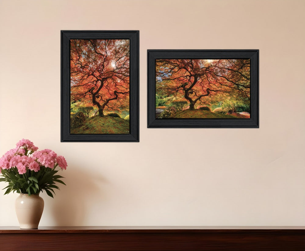 HomeRoots Set of Two Contemporary Fall-Inspired Black Framed Print Wall Art for Elegant Home Décor Charcoal 406090