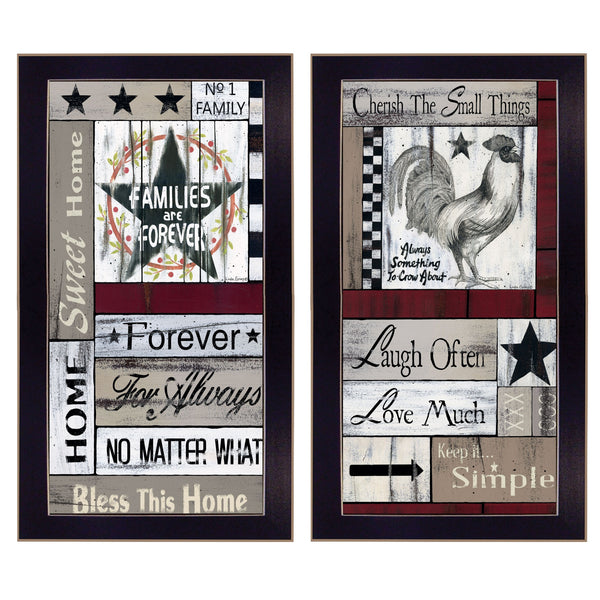 Homeroots Set Of Two Family Wisdom Cherish The Small Things Black Framed Print Wall Art  Paper,Wood 406094