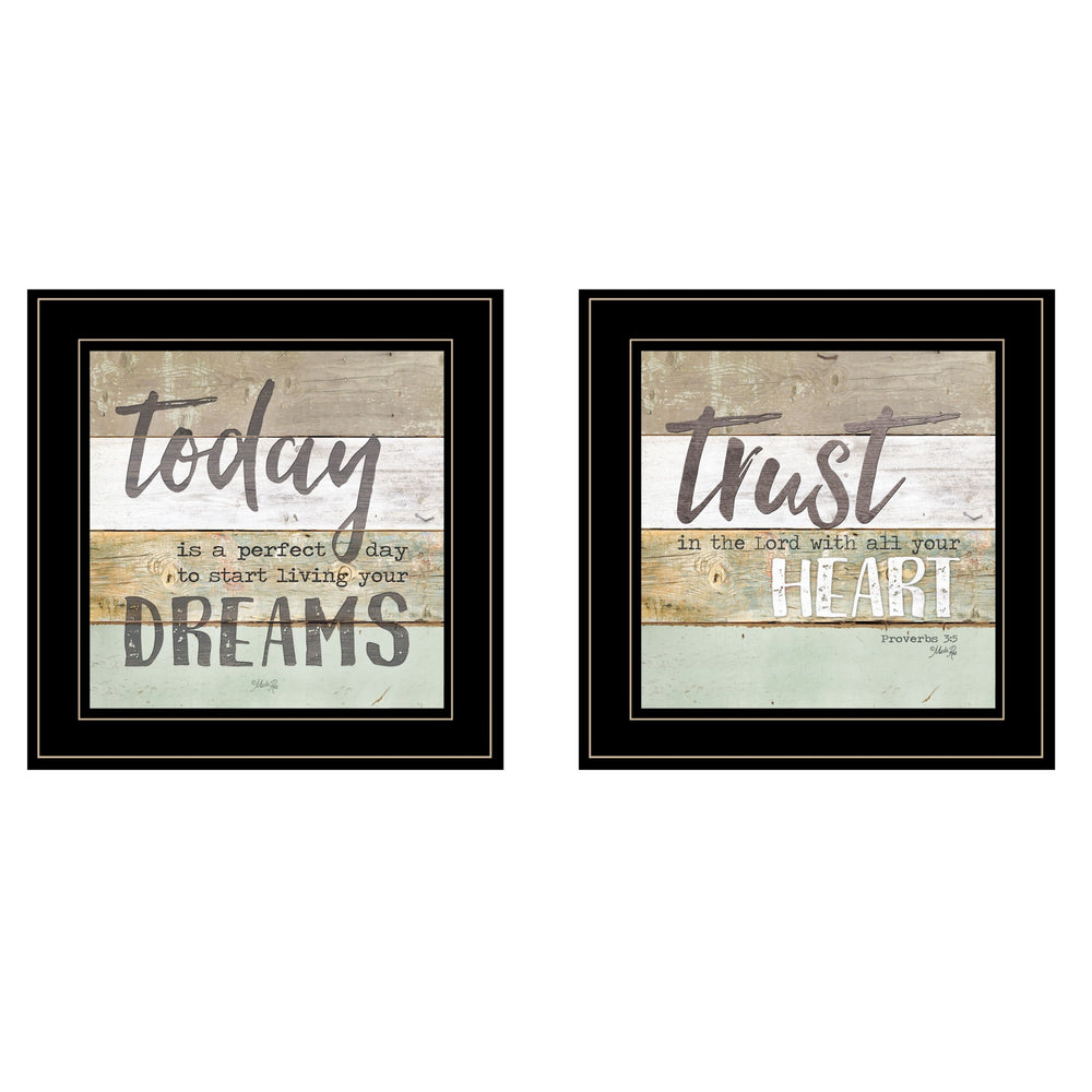 Homeroots Set Of Two Trust In The Lord Black Framed Print Wall Art  Paper,Wood 406099