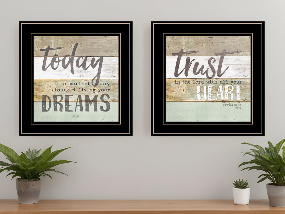 Homeroots Set Of Two Trust In The Lord Black Framed Print Wall Art  Paper,Wood 406099