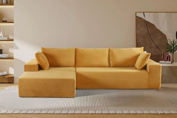 English Elm Cozyform Convertible Sectional Sofa In Ginger Yellow Corduroy - No Assembly, Modern Comfort For All B2735P359713