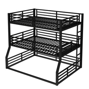 English Elm Full/Full Xl Metal Triple Bunk Bed With Safety Guardrails, Noise-Reduced Design, Black - Perfect For Space-Saving Solutions! W1580S00174