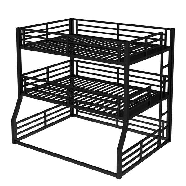 English Elm Full/Full Xl Metal Triple Bunk Bed With Safety Guardrails, Noise-Reduced Design, Black - Perfect For Space-Saving Solutions! W1580S00174