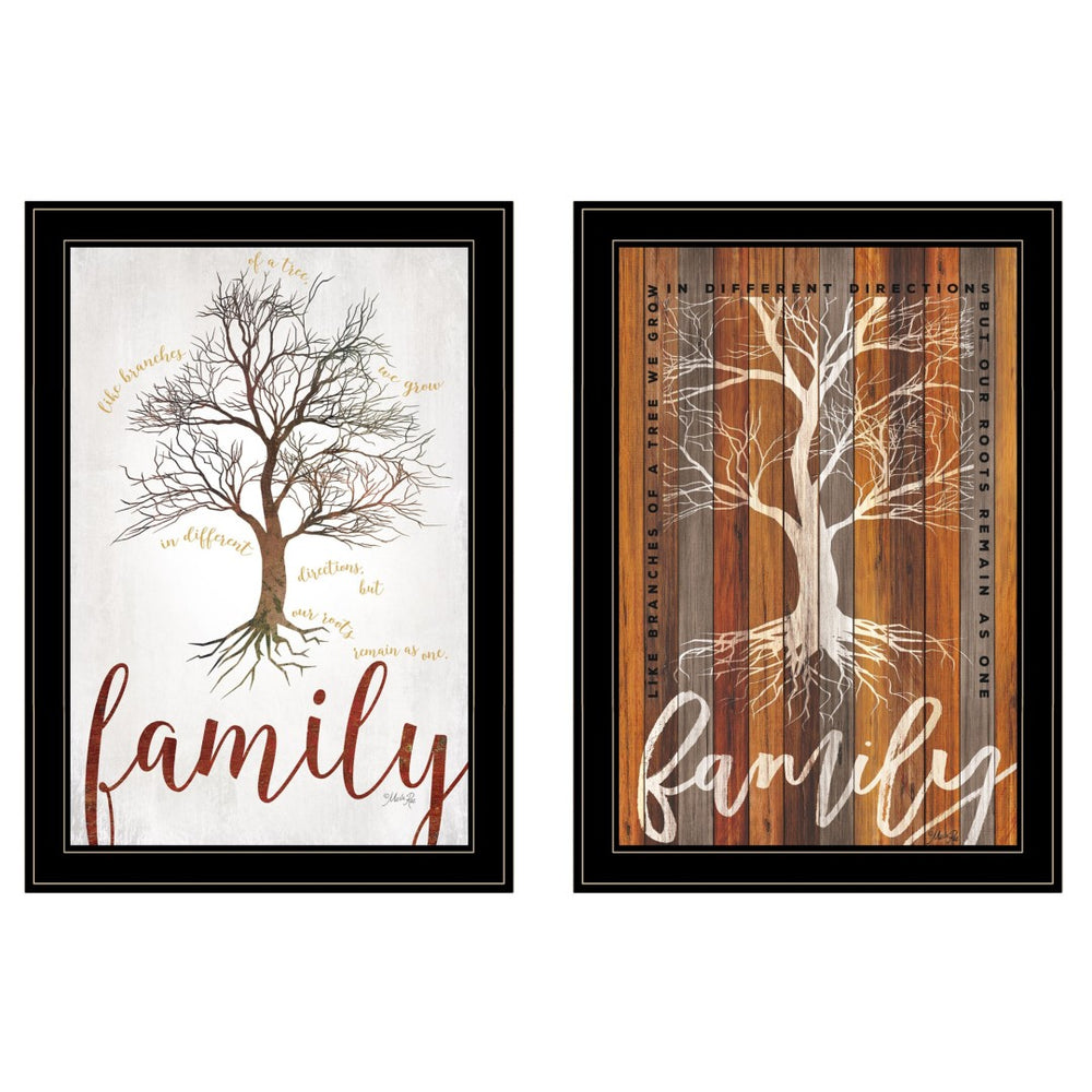 HomeRoots Set of Two Framed Family Tree Prints – Stylish Wall Art for Modern and Traditional Decor Spaces Black and Gold 406100