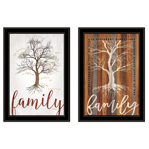 HomeRoots Set of Two Framed Family Tree Prints – Stylish Wall Art for Modern and Traditional Decor Spaces Black and Gold 406100