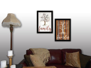 HomeRoots Set of Two Framed Family Tree Prints – Stylish Wall Art for Modern and Traditional Decor Spaces Black and Gold 406100