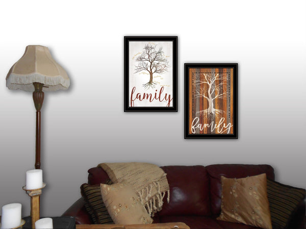 HomeRoots Set of Two Framed Family Tree Prints – Stylish Wall Art for Modern and Traditional Decor Spaces Black and Gold 406100