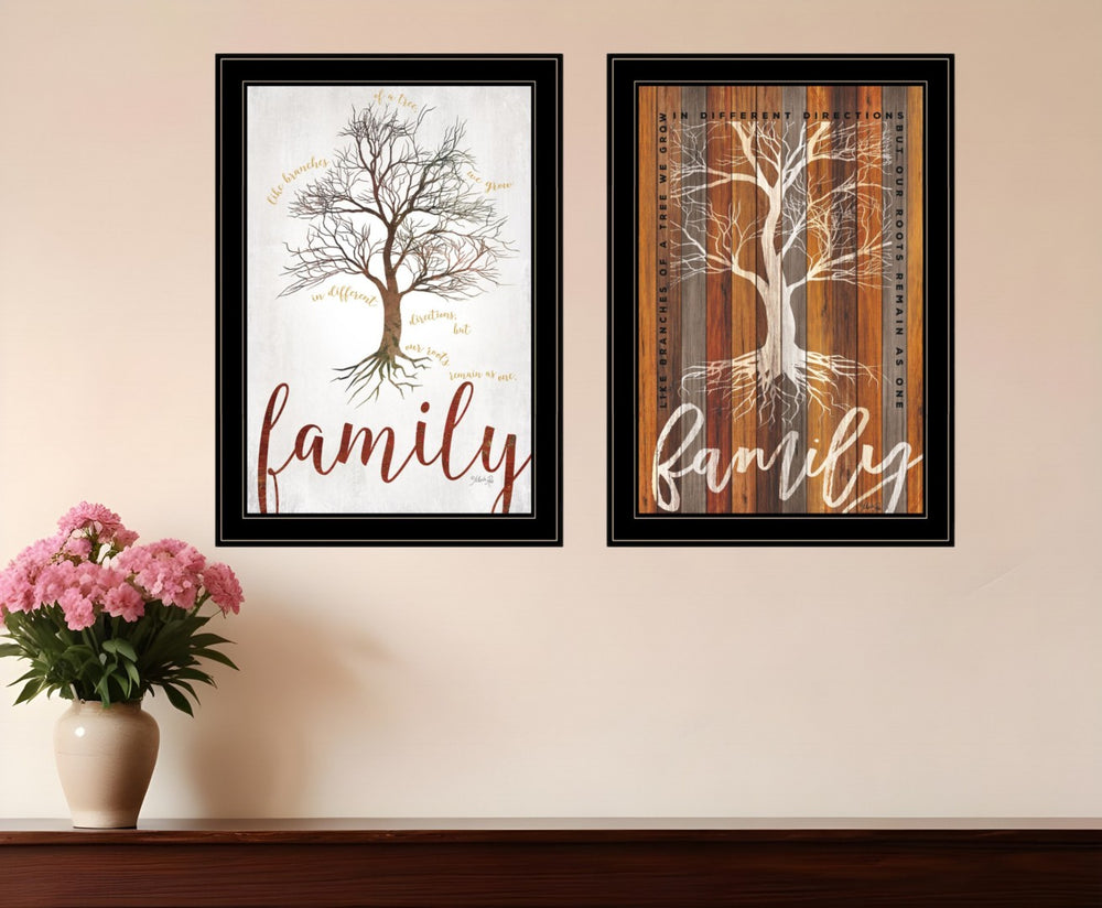 HomeRoots Set of Two Framed Family Tree Prints – Stylish Wall Art for Modern and Traditional Decor Spaces Black and Gold 406100