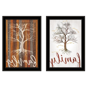 HomeRoots Set of Two Framed Family Tree Prints – Stylish Wall Art for Modern and Traditional Decor Spaces Black and Gold 406100