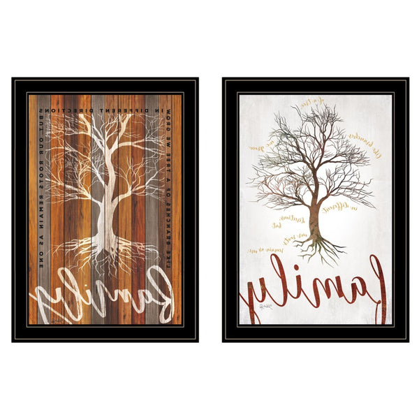 HomeRoots Set of Two Framed Family Tree Prints – Stylish Wall Art for Modern and Traditional Decor Spaces Black and Gold 406100