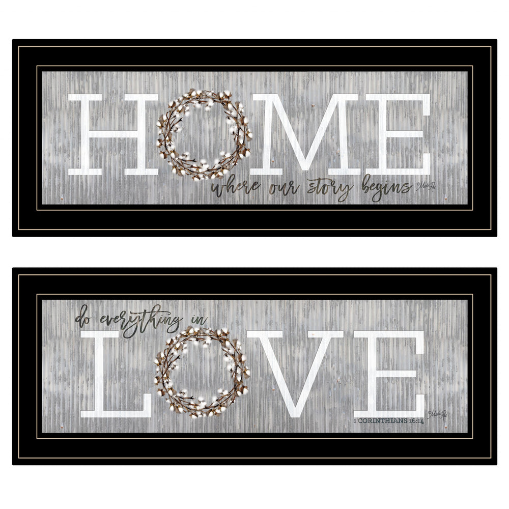 Homeroots Set Of Two Where Our Story Begins 2 Black Framed Print Wall Art  Paper,Wood 406104