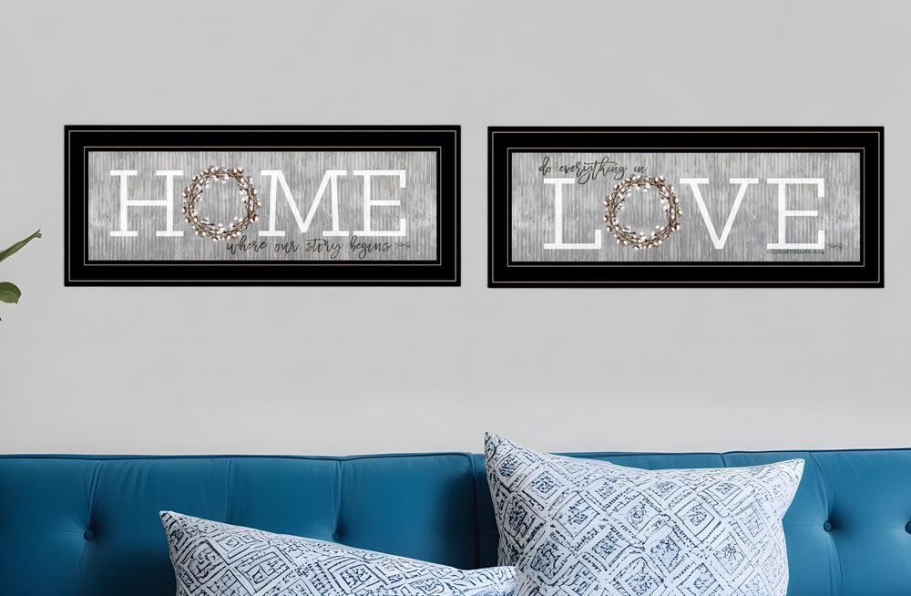 Homeroots Set Of Two Where Our Story Begins 2 Black Framed Print Wall Art  Paper,Wood 406104