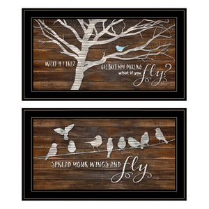 Homeroots Set Of Two Spread Your Wings 2 Black Framed Print Wall Art  Paper,Wood 406105