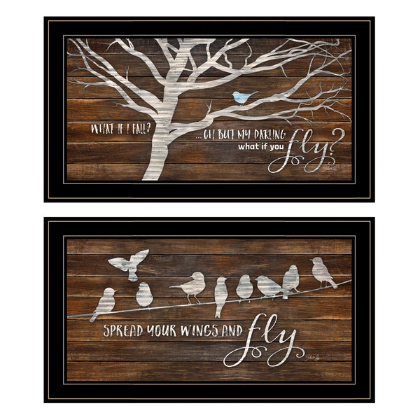 Homeroots Set Of Two Spread Your Wings 2 Black Framed Print Wall Art  Paper,Wood 406105