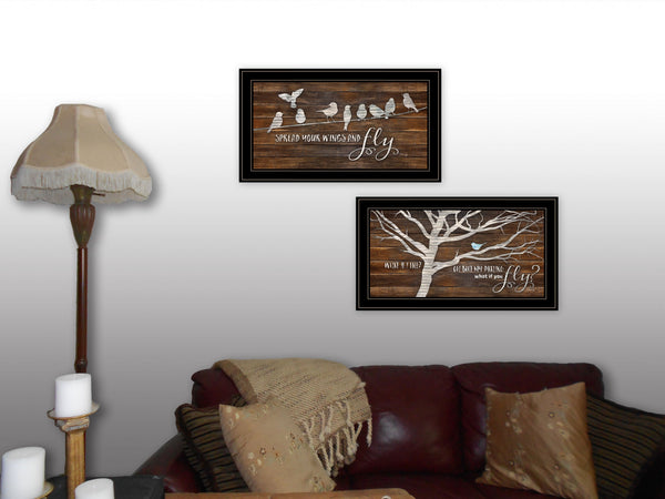 Homeroots Set Of Two Spread Your Wings 2 Black Framed Print Wall Art  Paper,Wood 406105