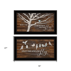 Homeroots Set Of Two Spread Your Wings 2 Black Framed Print Wall Art  Paper,Wood 406105